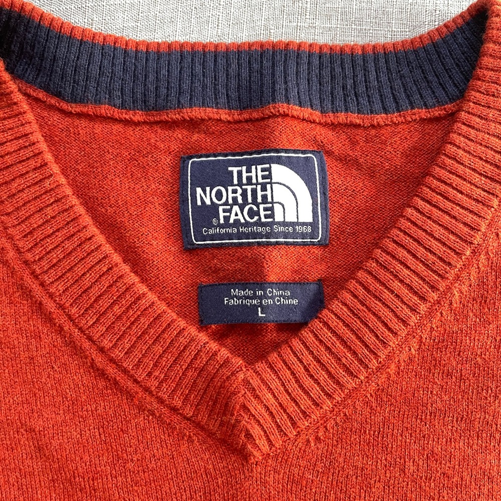 The North Face A5 Wool Blend V-Neck Pullover Mens Large Burnt Orange Sweater